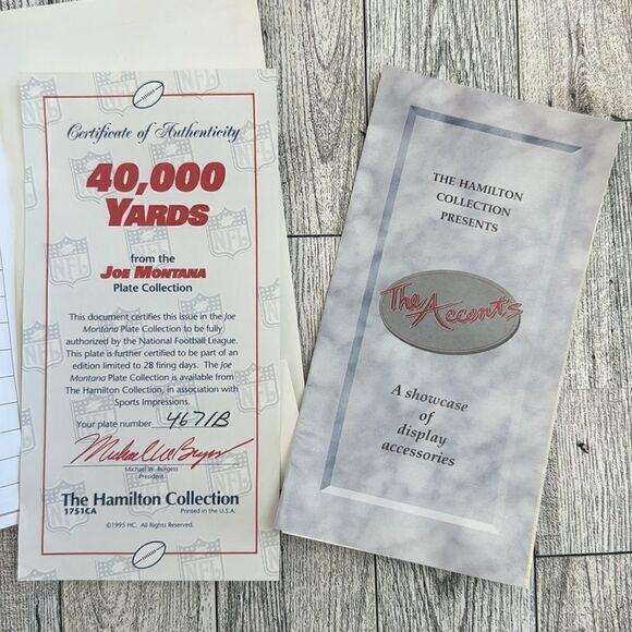 NFL Joe Montana Hamilton Collector Plate 40,000 Yards Vintage #4671B w/COA - Picture 5 of 5